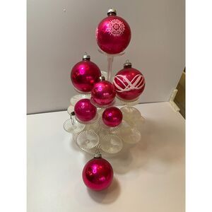 7 vintage Christmas balls; solids and stencils Poland, USA